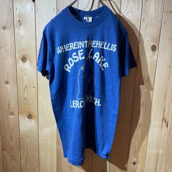 [KWT3786] 80's 90's US古着 d 半袖Tシャツ レディース ブルー M ポス_画像2