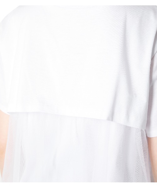 [ Le Ciel Bleu ]Layered Tulle Tee Layered chu-ru T-shirt unusual material combination sia- see-through pull over white 
