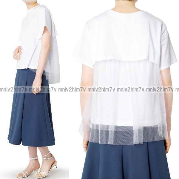 [ Le Ciel Bleu ]Layered Tulle Tee Layered chu-ru T-shirt unusual material combination sia- see-through pull over white 