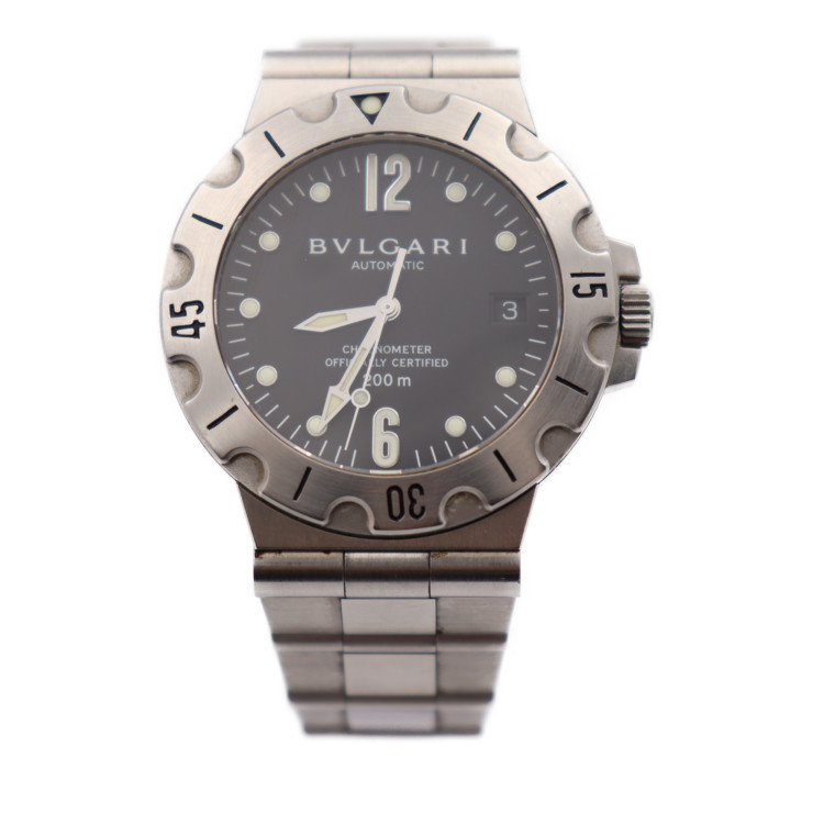 BVLGARI ブルガリ ディアゴノ スクーバ SD38S 腕時計 ステンレススチール シルバー ブラック文字盤 デイト 自動巻き【本物保証】