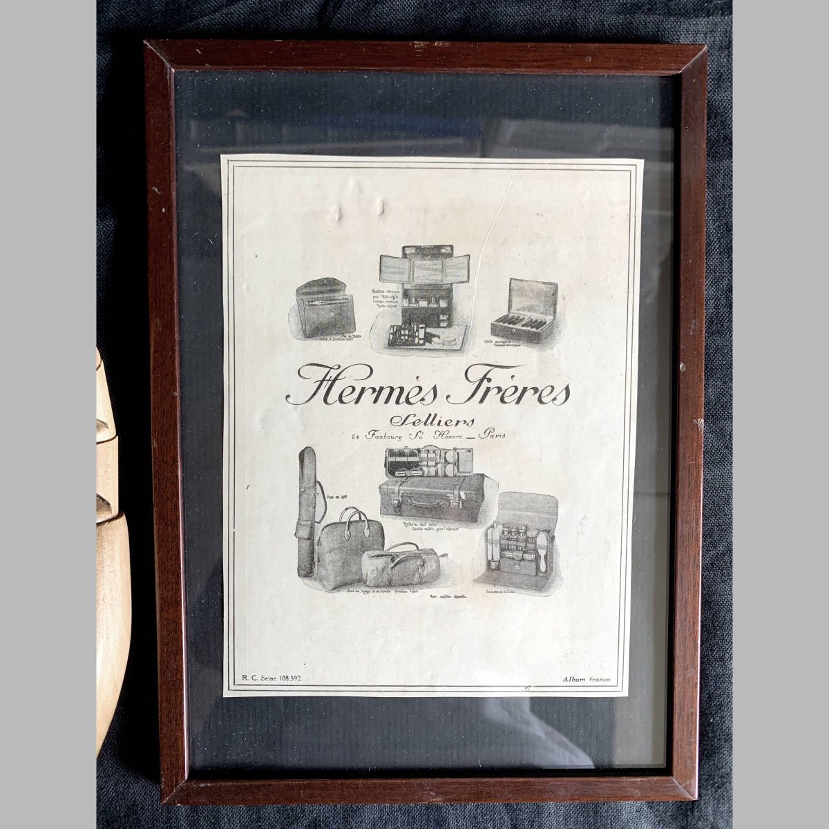 フランス 1923年 HERMES エルメス 広告 額縁付き トランク 時計 馬具 