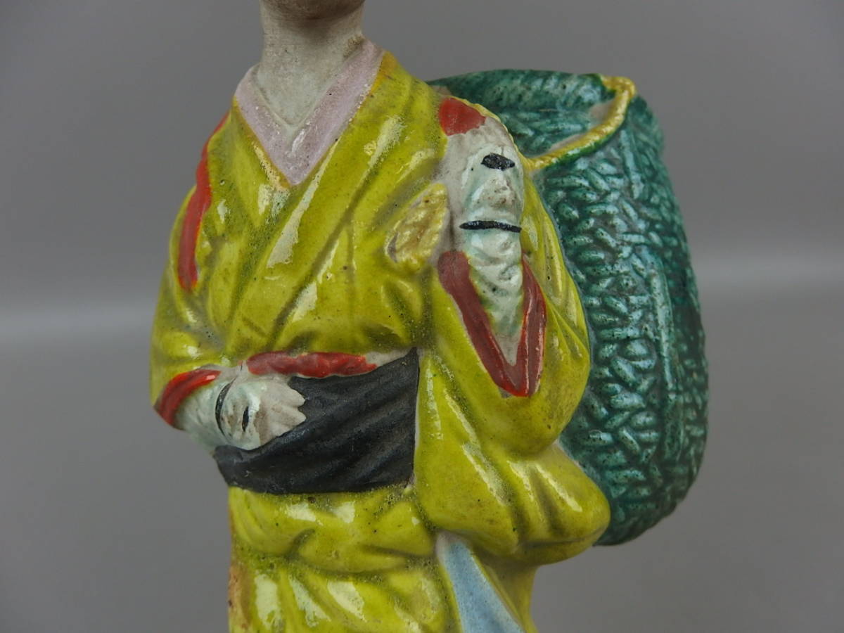 スーパーセール 50%(福袋 骨董・茶道具】☆古い 茶摘み 古萬古色絵美人掛花 萬古焼 萬古