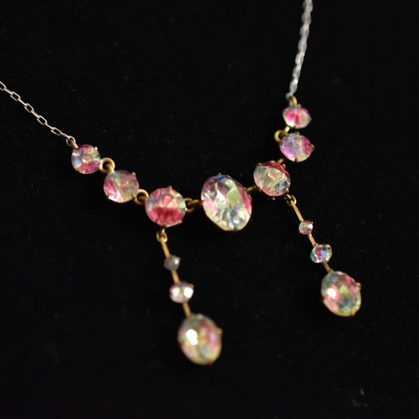  antique rainbow color the first period Iris glass. negligee necklace 19 century latter term genuine article guarantee 