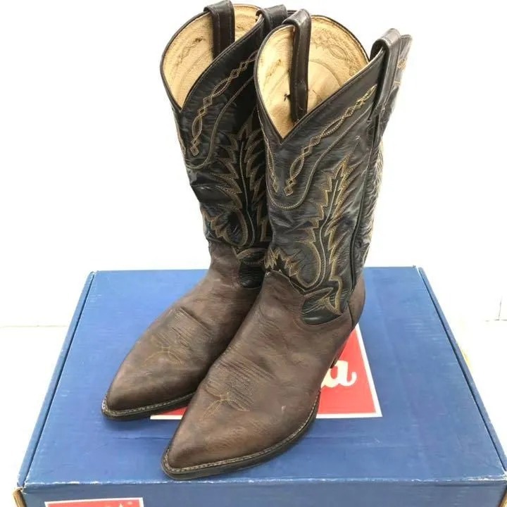 Tony Lama Tony Lama ковбойские сапоги Country ботинки two цветный переключатель .US81/2 26.5cm черный Brown 90s 00s OLD б/у одежда 