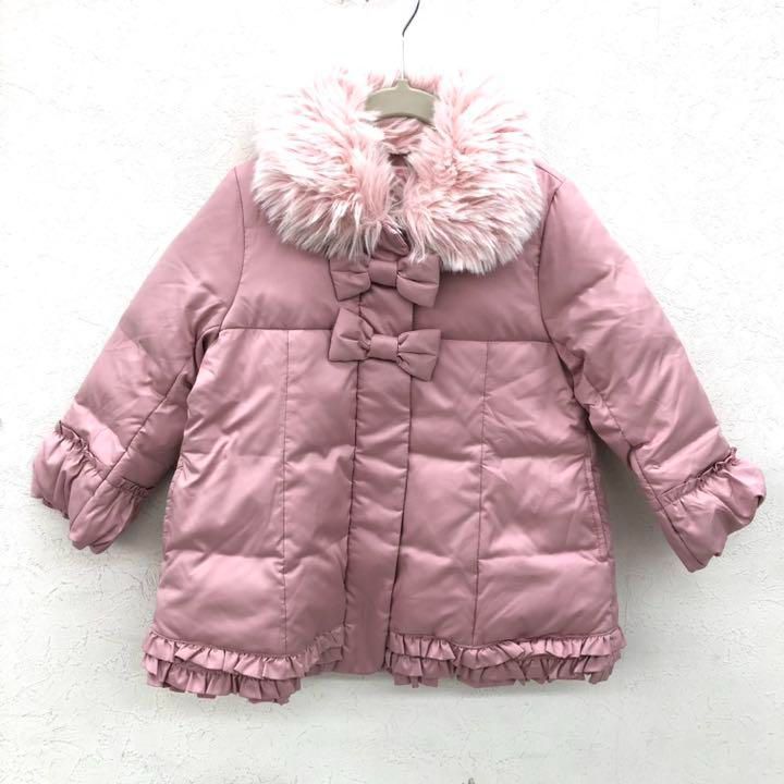 ∀ Shirley temple シャーリーテンプル ファーダウンコート 110cm ピンク リボン キッズ 子供服