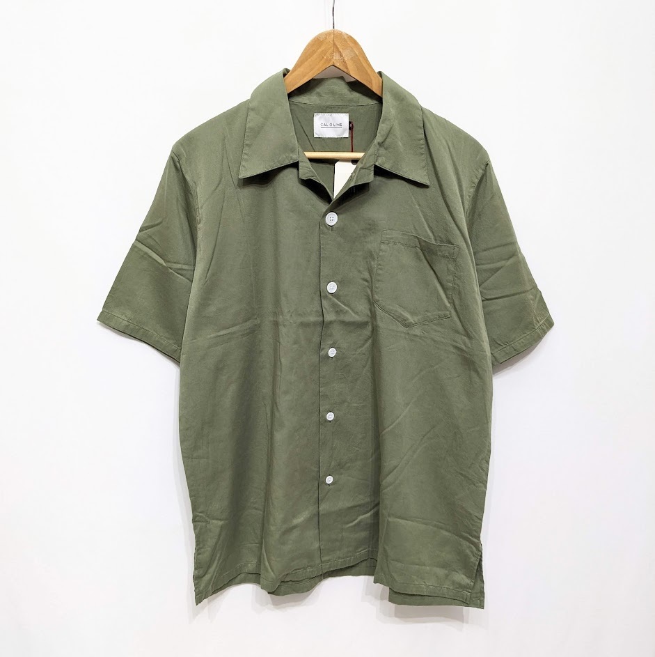 極美品 CAL O LINE キャルオーライン OPEN COLLAR S/ S SHIRT オープンカラーシャツ グリーン コットン CL191-051 グリーン