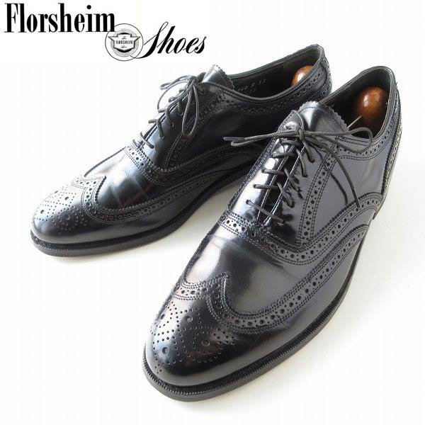 FLORSHIEM フローシャイム ウィングチップ 黒 9.5D 27.5cm ショートウィング メンズ 靴 D147-32-0062ZV