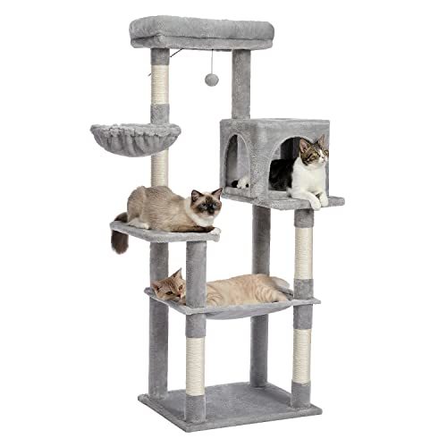 PETEPELA(ぺテぺラ) キャットタワー スリム 大型猫用 猫タワー 据え置き 省スペース 登りやすい ハンモック ・・・