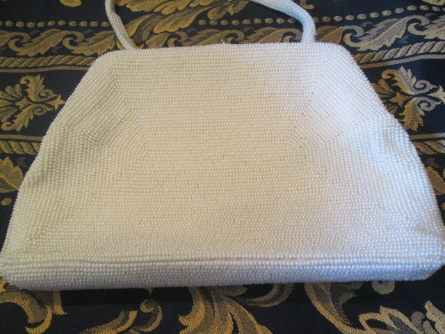 *50\'s~ Vintage JAPAN made beads Work 2WAY clutch party bag woman America antique / lady's old clothes .. city 