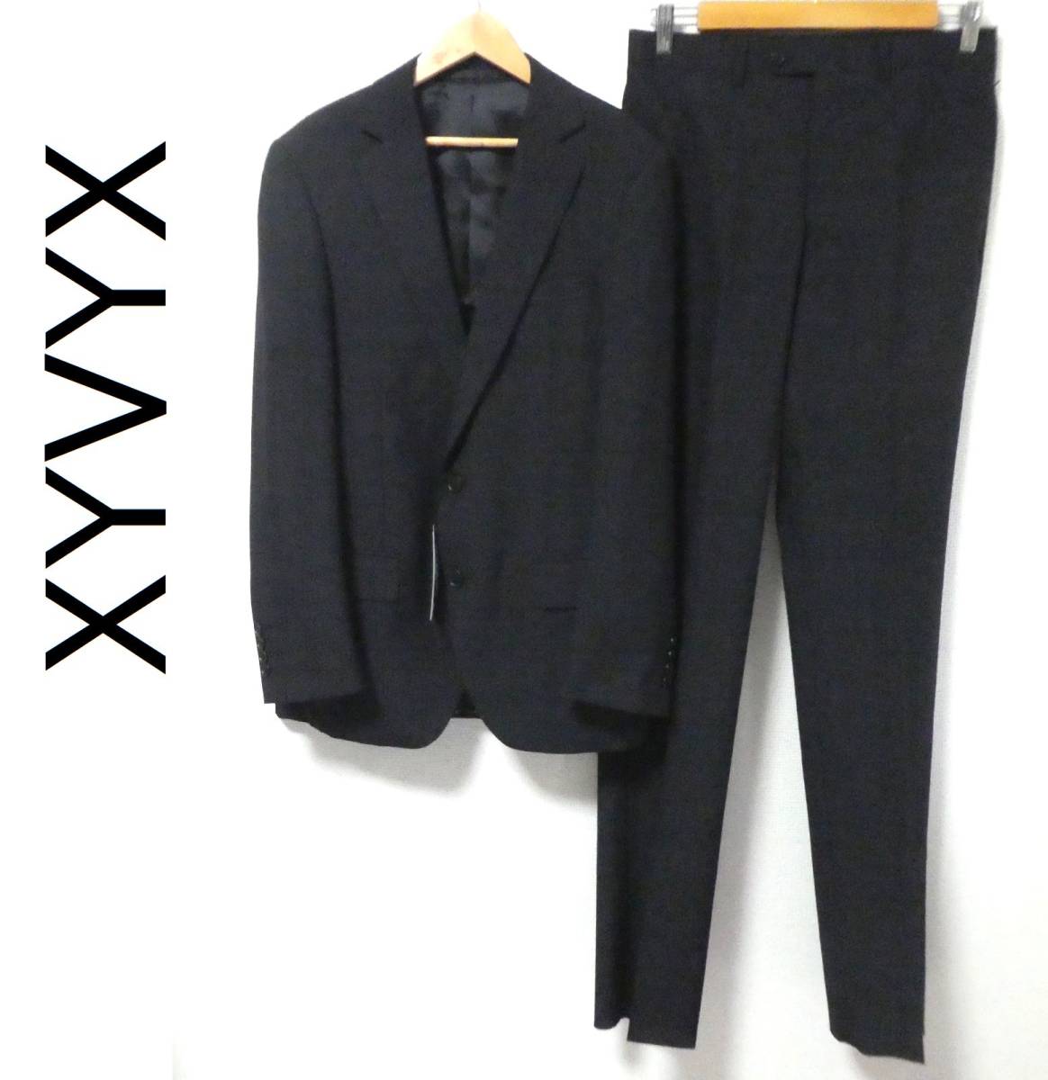 新品 XYVYX ザイビクス 通年 シャドーチェック グレンチェック ウール 2B シングルスーツ ノータック 92Y5 黒 ブラック_画像1