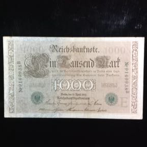 World Paper Money GERMANY 1000 Mark《Face Serial # 信憑 2021高い素材 Green》 Seal 1910
