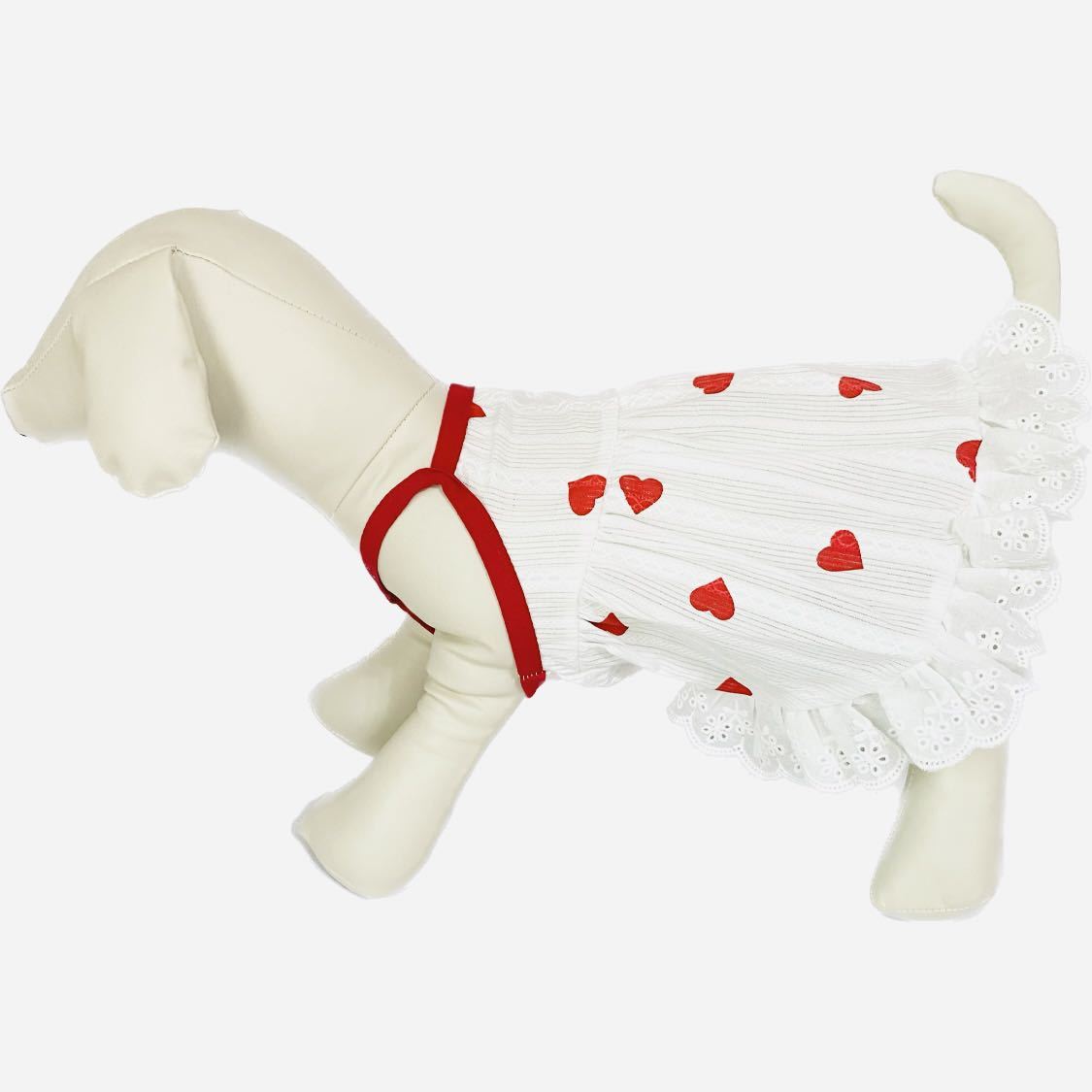 XXL ハート柄 キャミ ワンピース （赤） 犬服 猫服 犬の服 ペット用品 小型犬 ペット服 フリル 夏 かわいい スカート