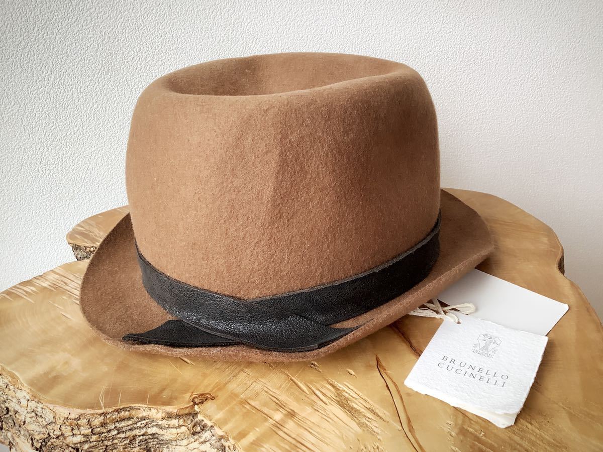 【BRUNELLO CUCINELLI】ブルネロ クチネリ　フェルトハット　帽子　ブラウン　Mサイズ　頭周55ｃｍ_画像5