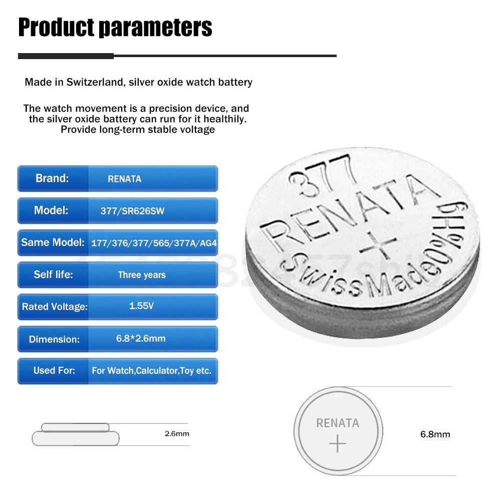  Switzerland made Rena -ta Rena ta377 renata RENATA battery button battery SR626 AG4 LR626 1.55v acid . silver clock battery water silver Zero renata377X10 piece 