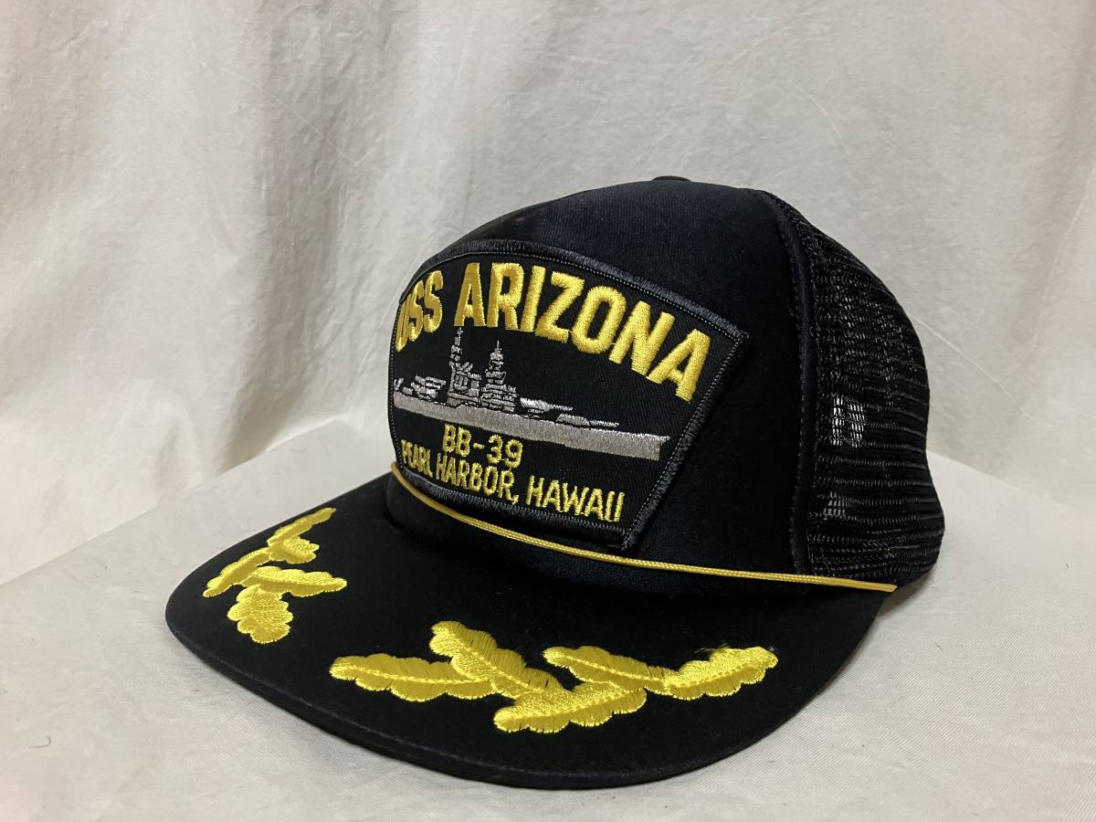 USS ARIZONA BB-39 PEARL HARBOR,HAWAII アリゾナ 真珠湾 ハワイ ロゴ刺繍入りキャップ/帽子 黒ベース 中古品の画像2