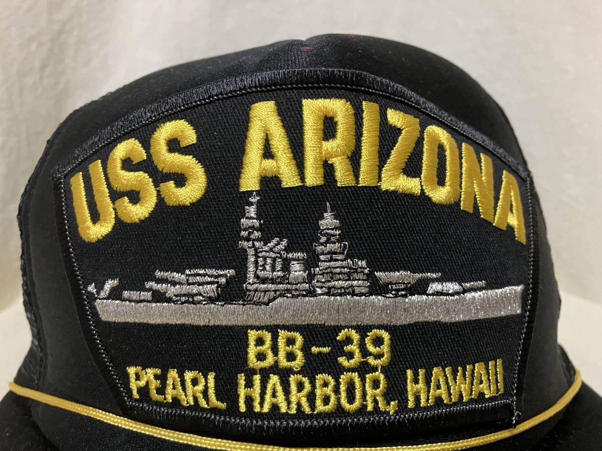 USS ARIZONA BB-39 PEARL HARBOR,HAWAII アリゾナ 真珠湾 ハワイ ロゴ刺繍入りキャップ/帽子 黒ベース 中古品の画像8