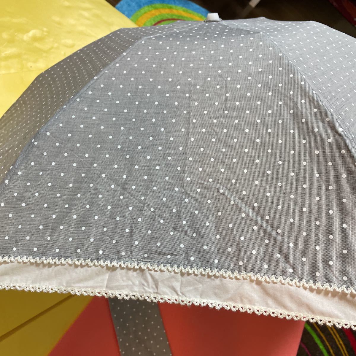 晴雨兼用日傘 UV加工　グレー水玉　折りたたみ式_画像1