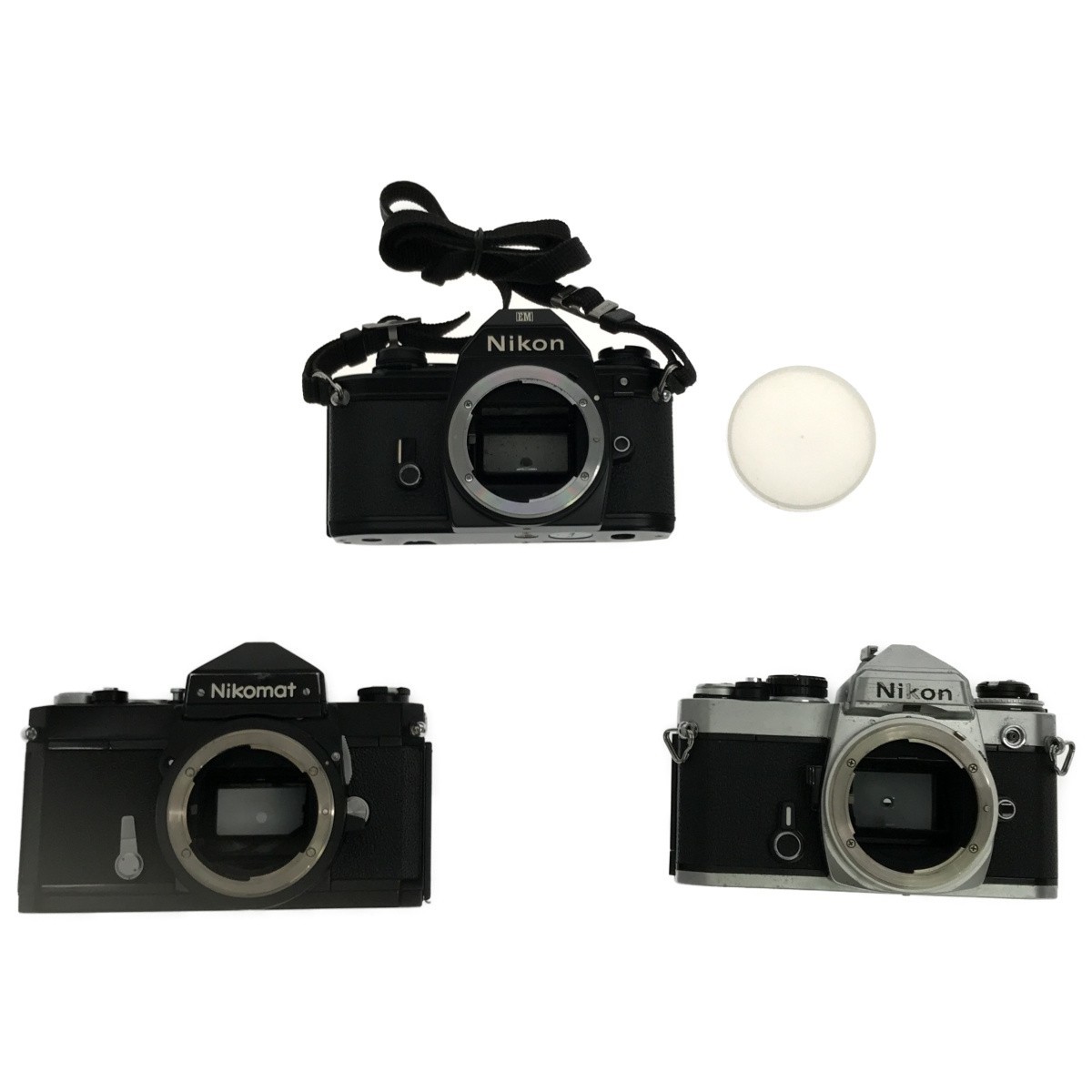 【MFボディ 3台まとめ】Nikon FE EM Nikomat FTN ニコン ニコマート リトルニコン MF一眼レフフィルムカメラ ブラック シルバー 現状 C3547