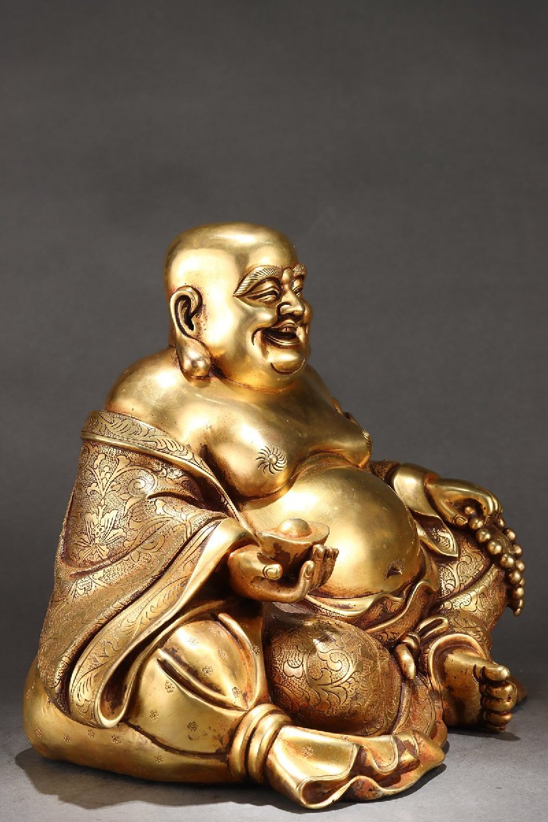 ◇古寳堂◇明宣德年製款銅製金鍍彩繪彌勒仏仏教古美術供養品極細工古