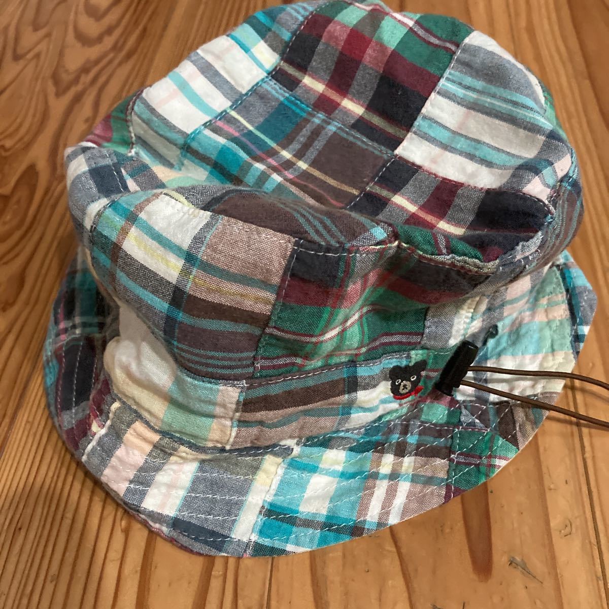 used prompt decision free shipping! Miki House Dub ruby check hat hat reversible approximately 54. size adjustment possibility cotton 100%