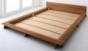 シンプルモダンデザインフロアローステージベッド ベッドフレームのみ クイーン(Q×1） 組立設置付 ウォルナットブラウン