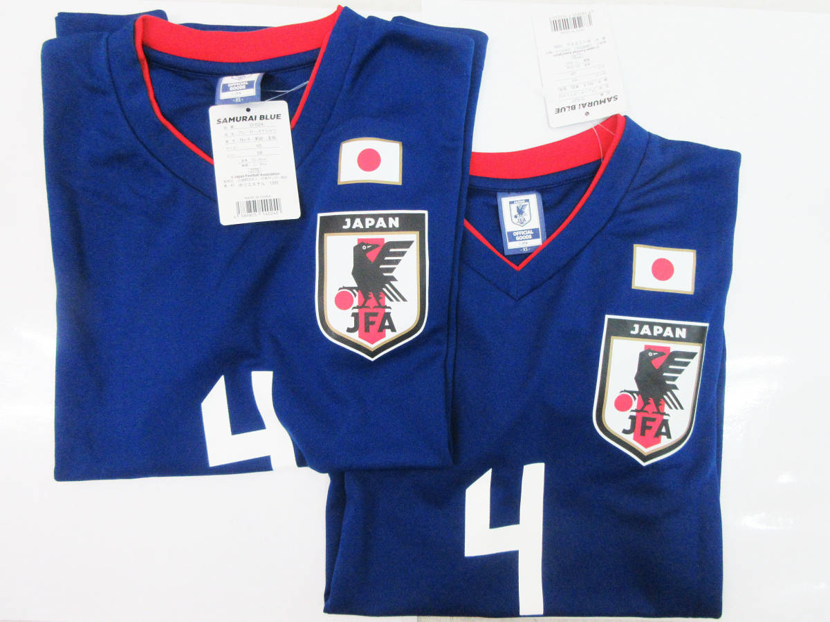 MA2172●サッカー ウェア 2枚セット●日本代表 本田圭佑 ♯4●JFA 侍ブルー●メンズ Tシャツ 半袖 プレーヤーズ●XSサイズ●O-024●未使用_画像1