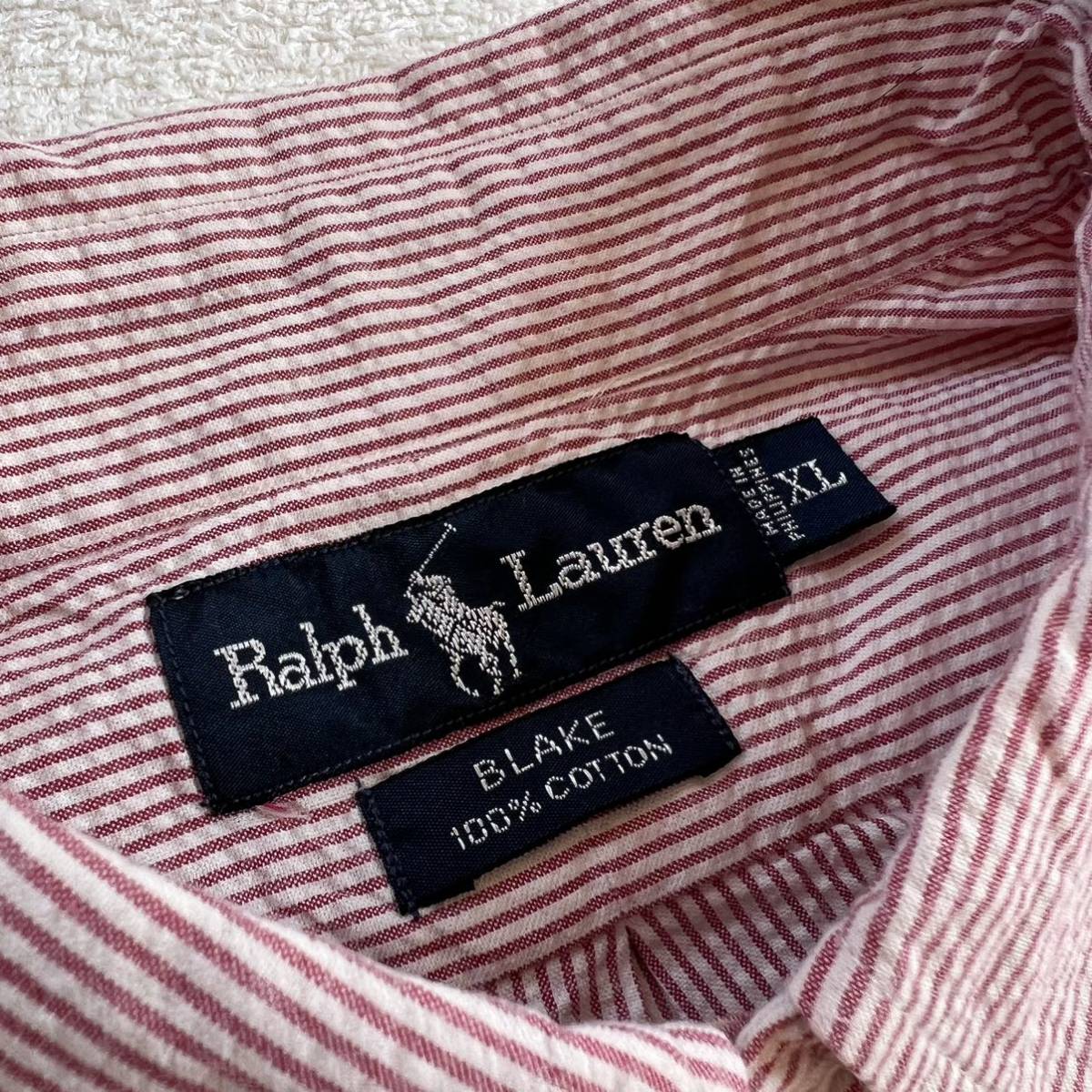Ralph Lauren ラルフローレン ストライプ シアサッカー 半袖 シャツ ピンク XL オーバーサイズ 大きいサイズ ビッグシルエット