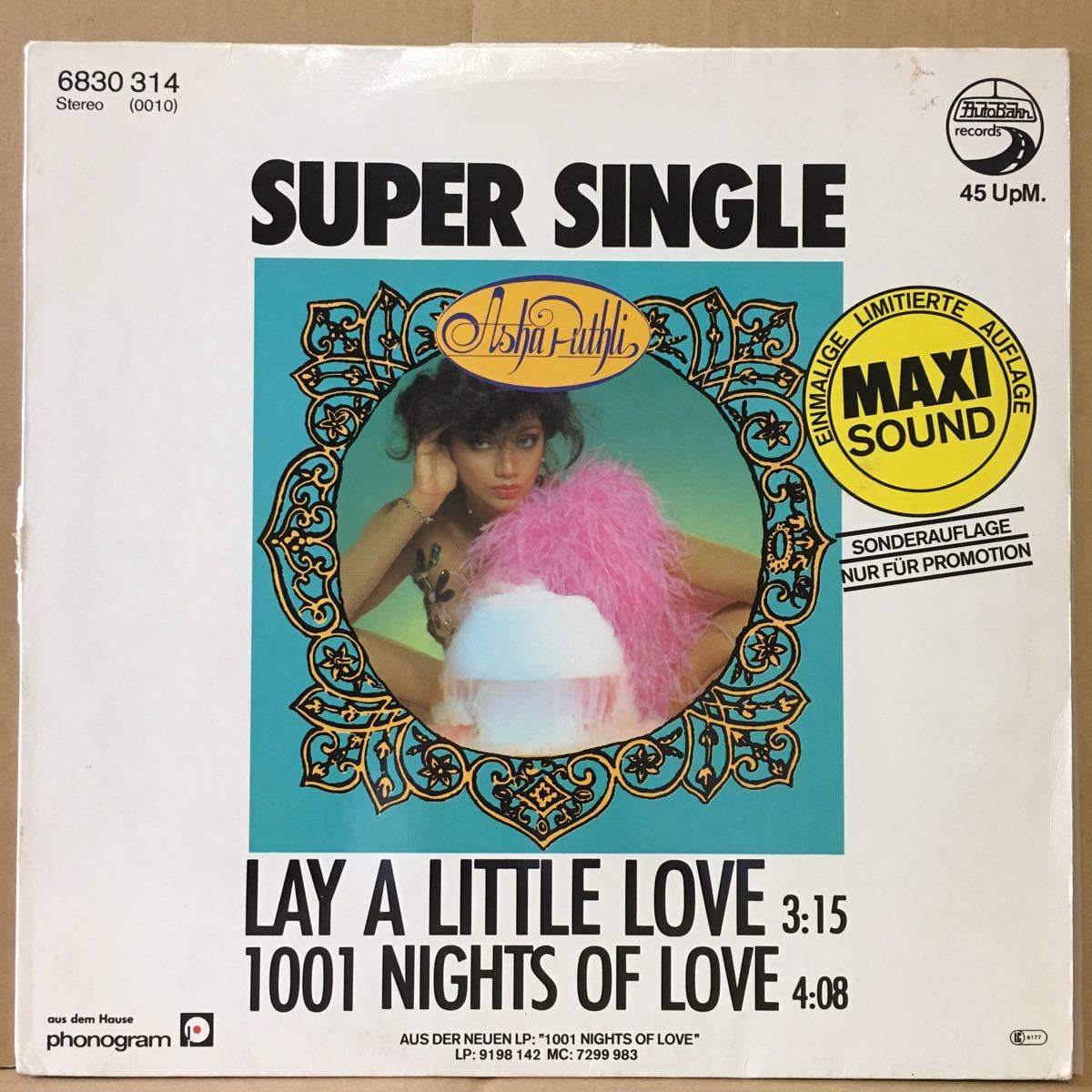 西ドイツ盤 12' アシャ ASHA TUPHLI / LAY A LITTLE LOVE 炎のアラビアン・ナイト ※ 3分15秒_画像1