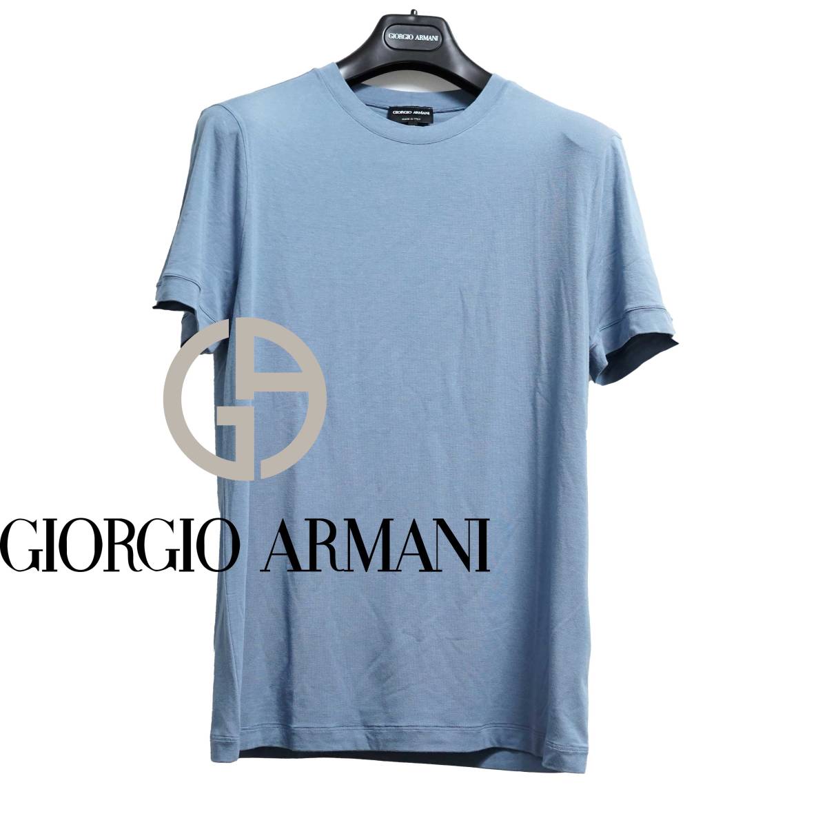 定番アイテム ストレッチTシャツ 着心地触り心地すべて抜群 GIORGIO ARMANI ジョルジオアルマーニ 50サイズ ブルー Tシャツ カットソー