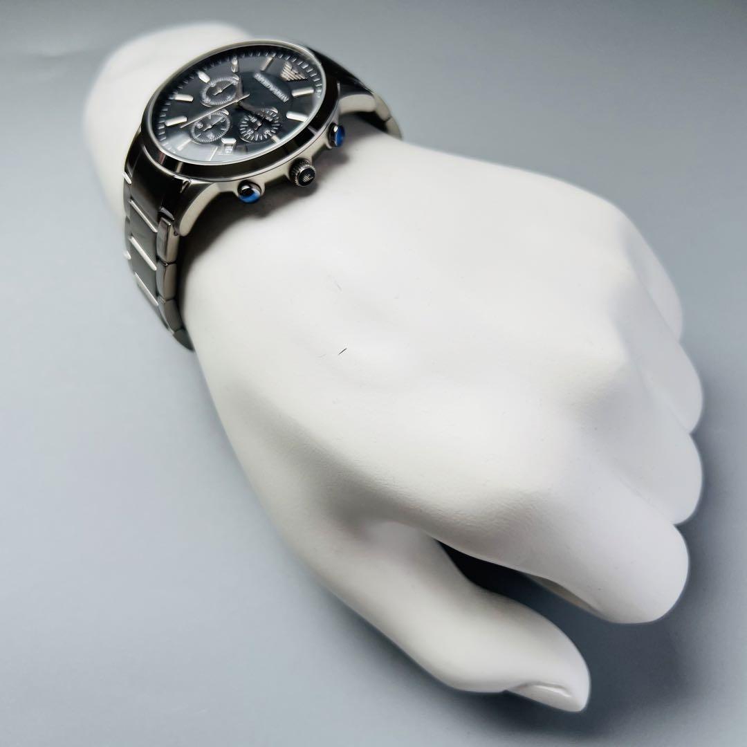 EMPORIO ARMANI エンポリオアルマーニ 腕時計 新品 メンズ ブラック シルバー 専用ケース付属 43mm クロノグラフ 高級ブランド  デイト 黒