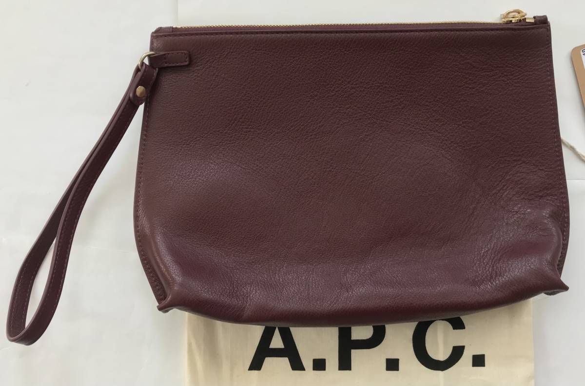  new goods 27,500 jpy *A.P.C.a-*pe-*se-* cow leather car f leather * leather clutch bag pochette * domestic regular * degree good inset bordeaux Gold 