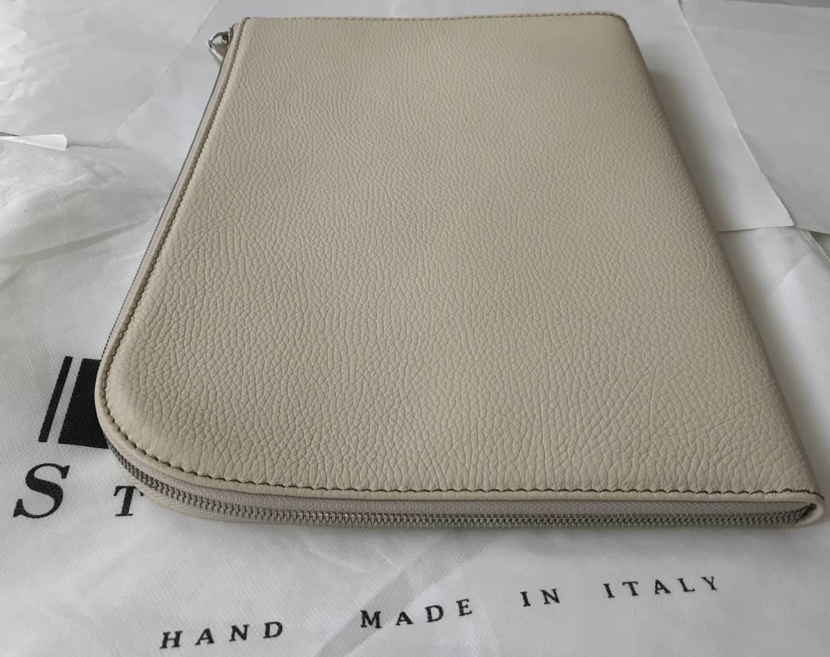  new goods regular 36,300 jpy *STEFANOMANO stereo fanoma-no*L character Zip clutch bag * hand made Italy made * original leather * ivory man and woman use 