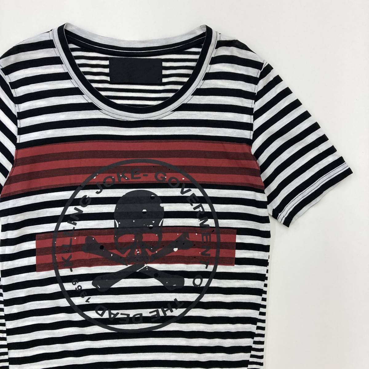 Roen スカル ロゴ ボーダー 半袖 Tシャツ 日本製 46サイズ (Mサイズ) ロエン 髑髏 ドクロ カットソー 3030528_画像3