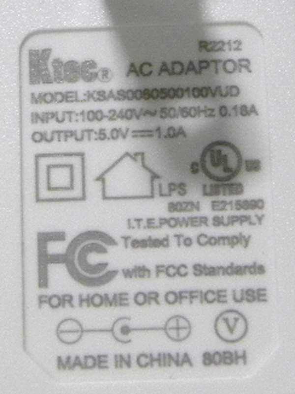 Ktec　KSAS0060500100VUD　5.0V1.0A　■3455_画像2