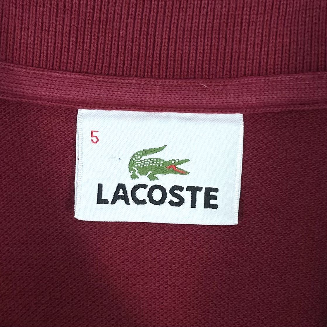 【希少カラー】【王道アイテム】LACOSTE ラコステ ワニ シェルボタン 鹿の子 半袖ポロシャツ サイズ5 真紅 韓紅 濃い紅色 L相当 古着