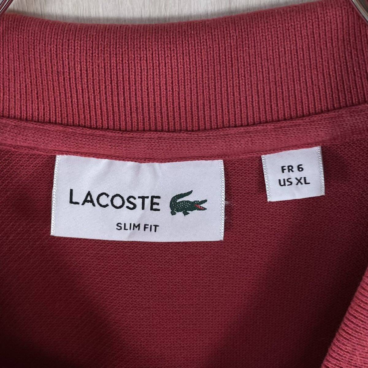 【希少カラー】【王道クラシカル】LACOSTE ラコステ ワニ 鹿の子 半袖ポロシャツ サイズ6 くすみレッド US表記XL フレンチブランド 古着