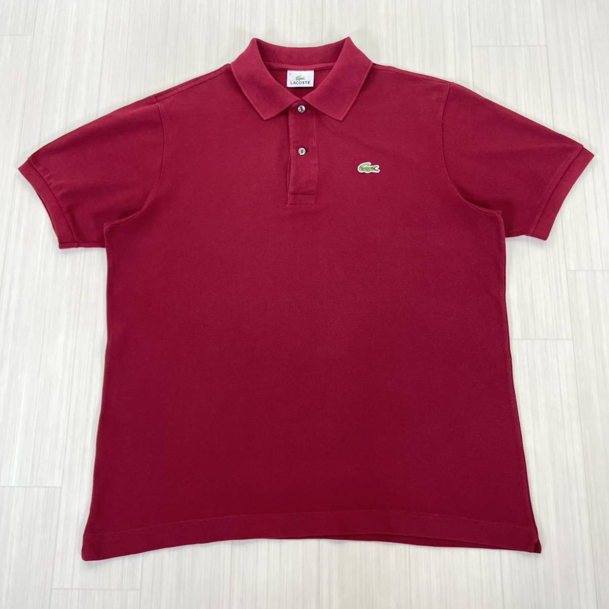 【希少カラー】【王道アイテム】LACOSTE ラコステ ワニ シェルボタン 鹿の子 半袖ポロシャツ サイズ5 真紅 韓紅 濃い紅色 L相当 古着