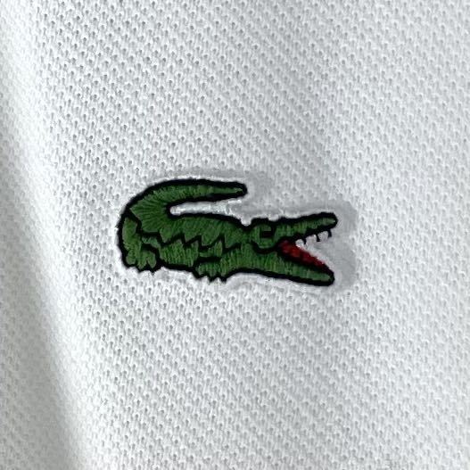 【王道アイテム】【白ラコ】LACOSTE ラコステ ワニ 鹿の子 シェルボタン サイドスリット 半袖ポロシャツ サイズ5 ホワイト US表記L 古着