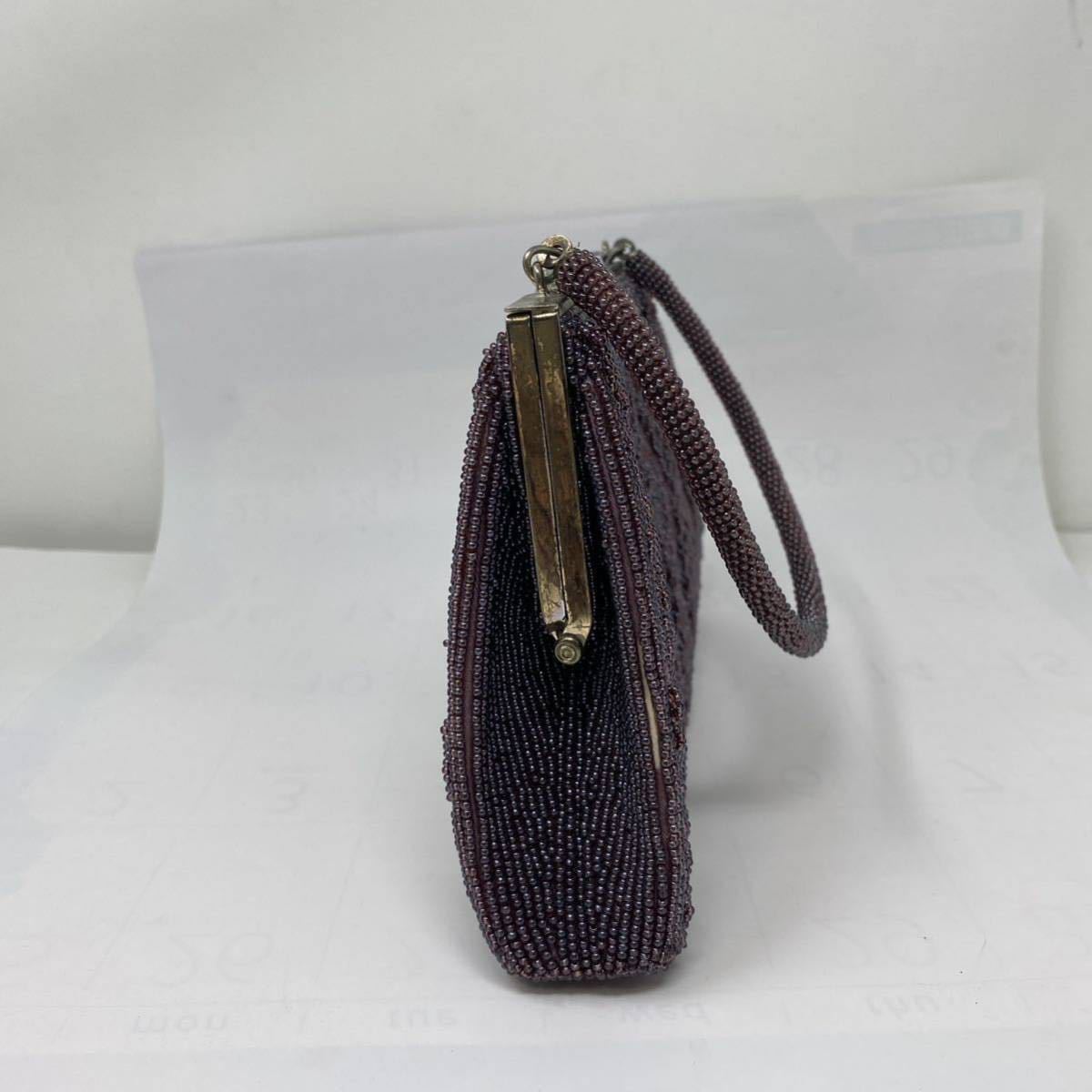 ビーズバッグ 和装小物 がま口 レトロ 紫 パープル