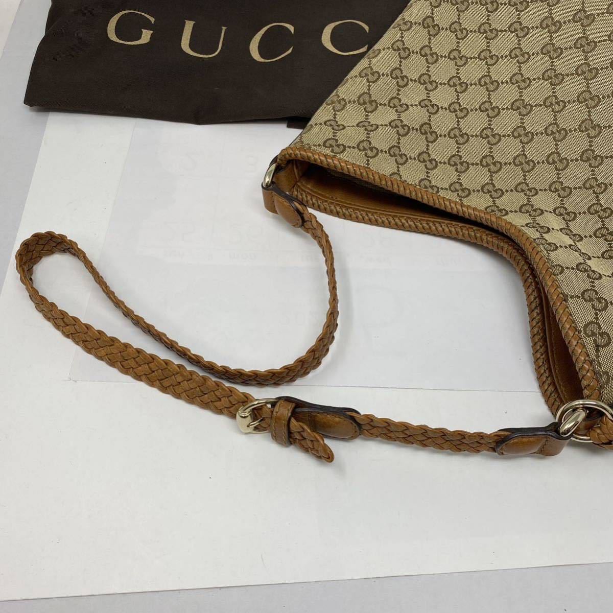 GUCCI グッチ GG柄 タッセル GGキャンバス×レザー ショルダーバッグ ベージュ系 保存袋有 美品