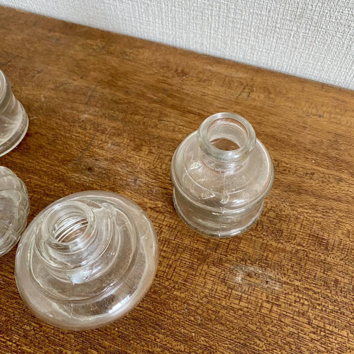 昭和初期　インク瓶　ガラス瓶　4本セット　/ 和ガラス　インク壺　ガラス エンボス　アンティーク　昭和レトロ　/ B_画像4