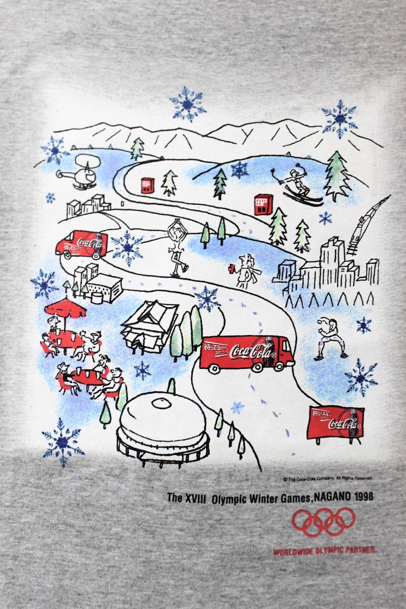 未使用 '98年 平成10年 長野冬季オリンピック Coca-Cola コカコーラ 公式スポンサー 記念Ｔシャツ:L