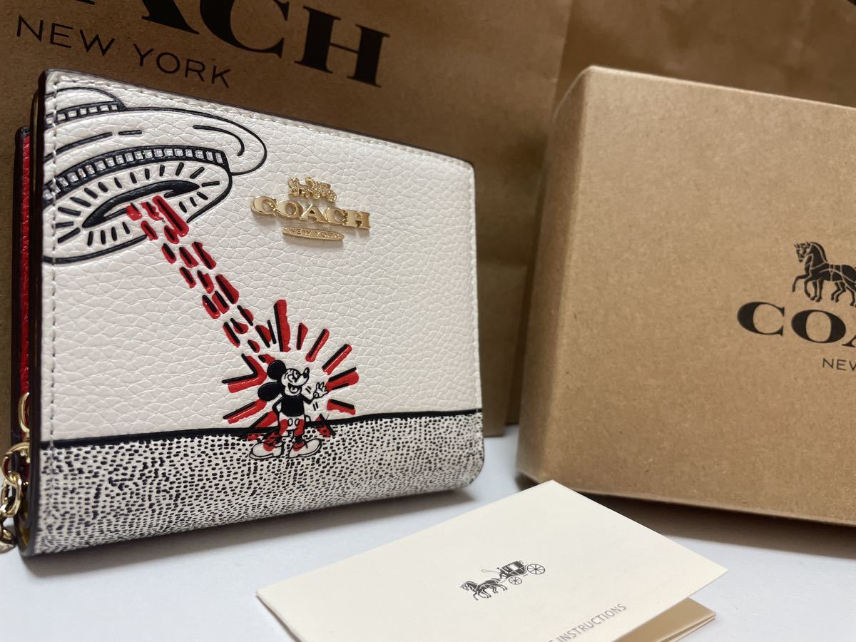 58【1円スタート】新品未使用coachコーチ二つ折り財布ミニ財布ミッキー