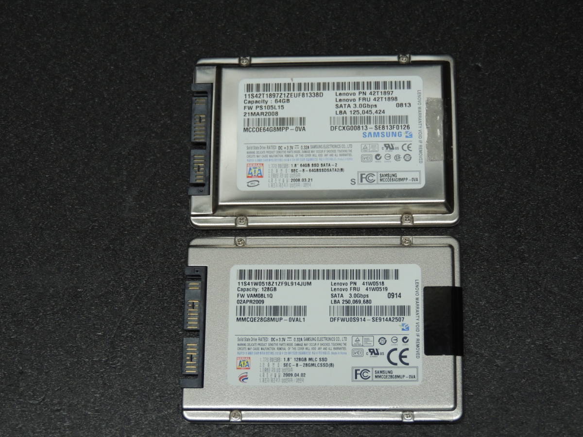  rare goods [2 pcs set sale / inspection goods ending ]SAMSUNG 1.8 -inch 128GB MLC SSD MMCQE28G8MUP-0VAL1 /64GB SATA-2 MCC0E64G8MPP-0VA control :A-47