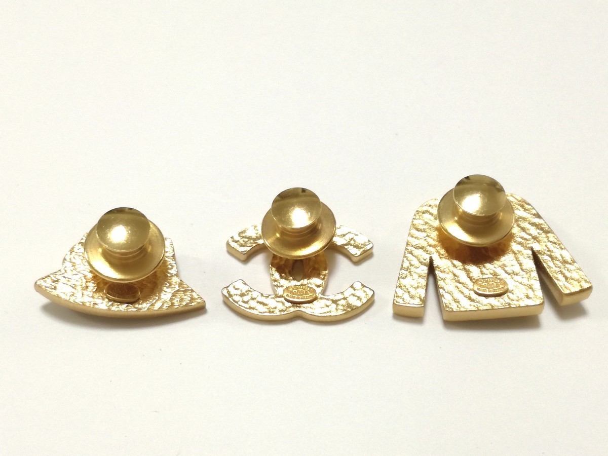 CHANEL シャネル ピンブローチ 3点セット 帽子 洋服 ココマーク CHANEL シャネル ピンブローチ 3点セット 帽子 洋服 ココマーク