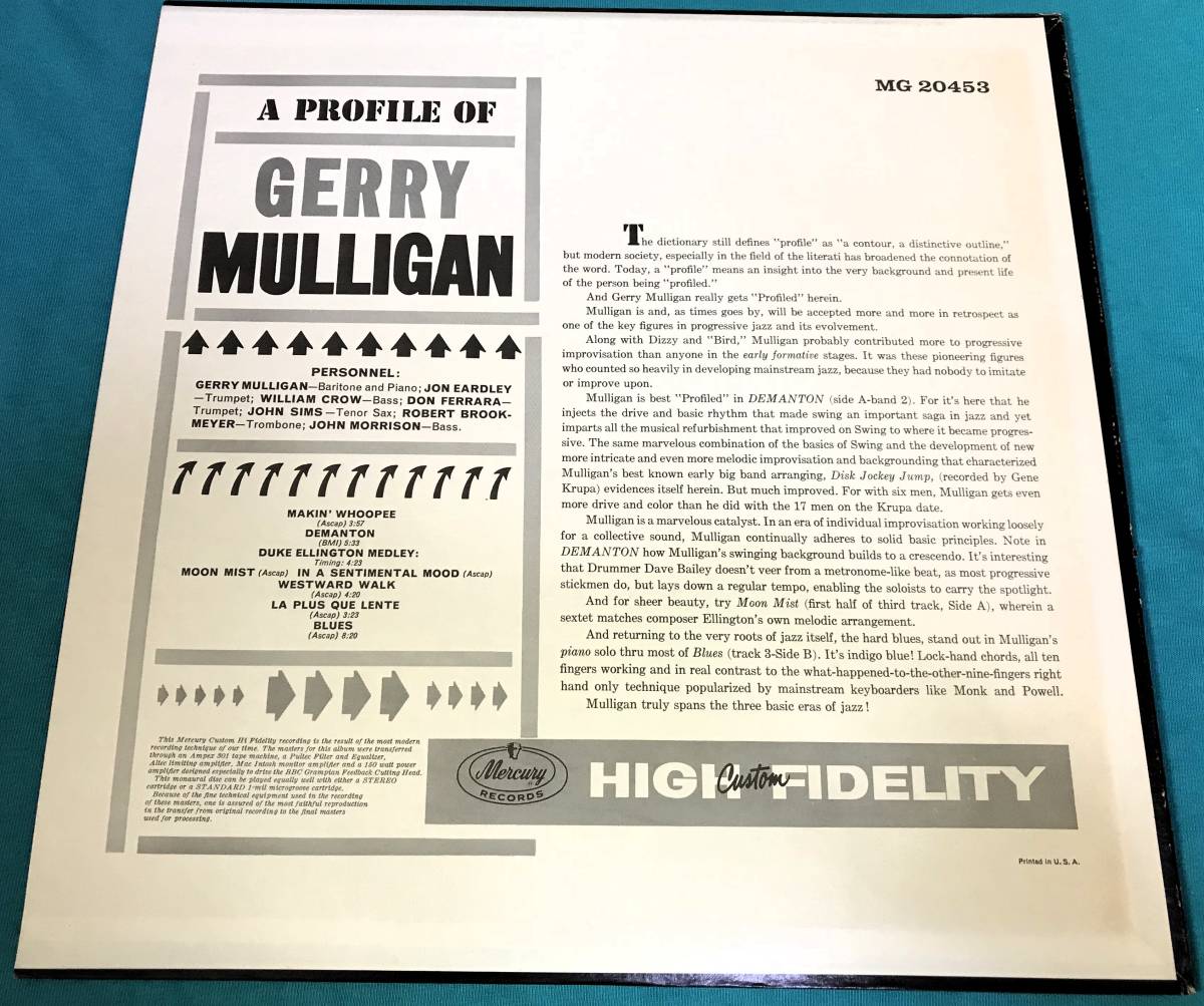 LP●Gerry Mulligan / A Profile Of Gerry Mulligan US盤 MG-20453 MASTERDISK刻印_画像2