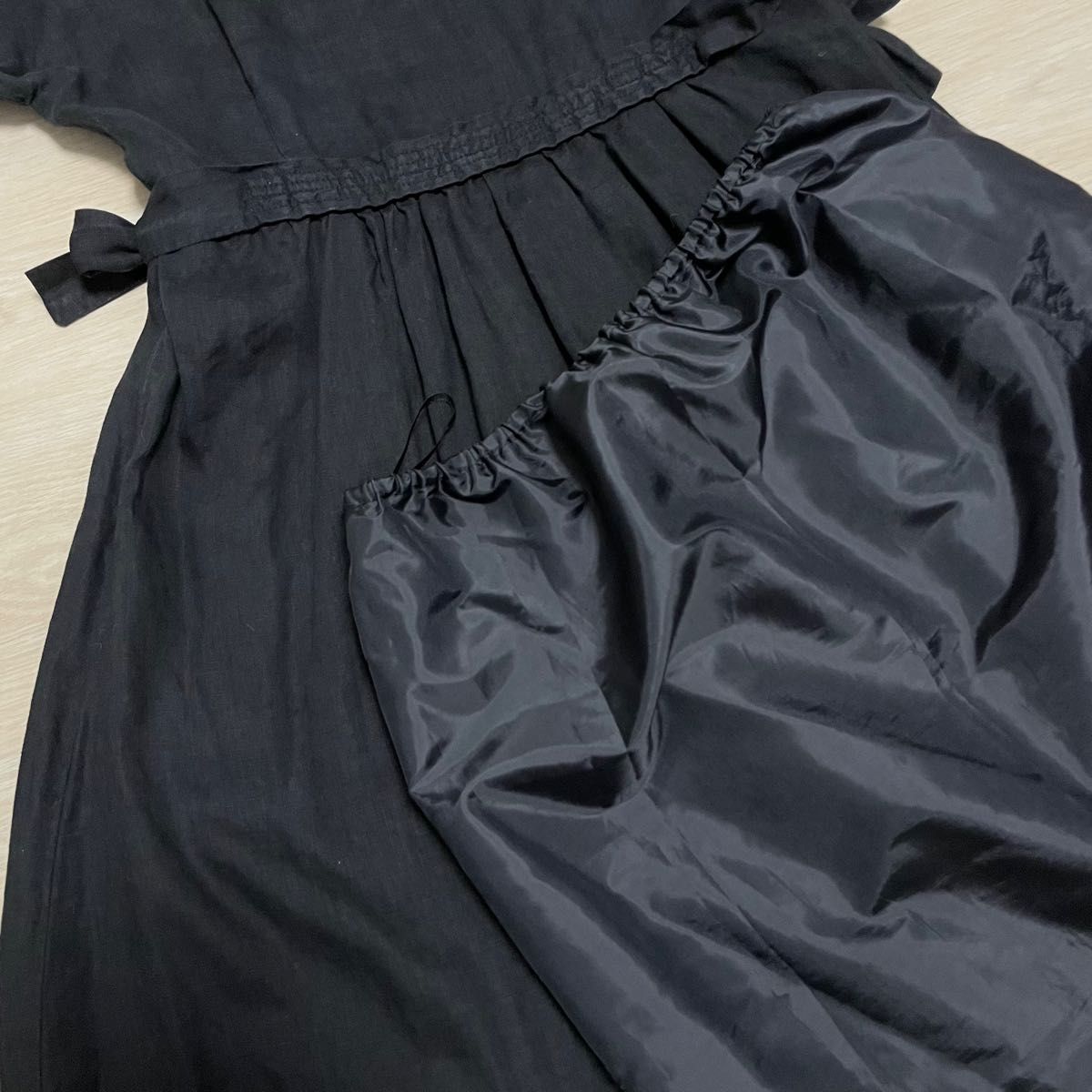 スピック＆スパン リネン ワンピース 黒色 スカートカジュアル ブラック リネン素材 大人かわいい  半袖ワンピース