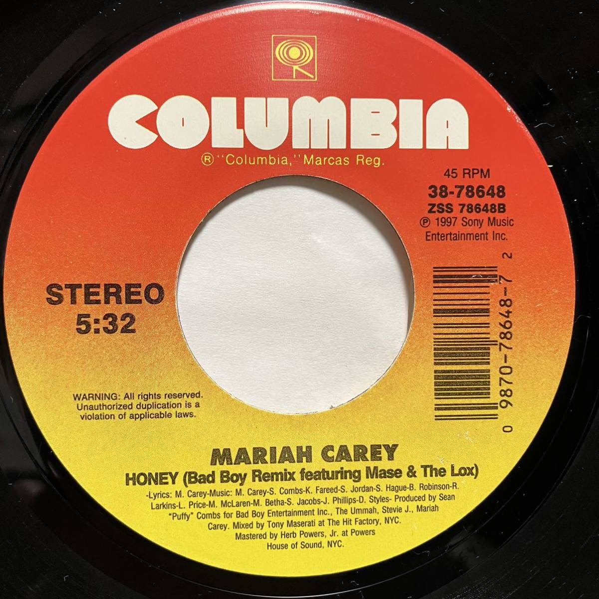 【激レア7inch】MARIAH CAREY / HONEY (LP Version) / (Bad Boy Remix ft. Mase & The Lox) P.Diddy_画像2