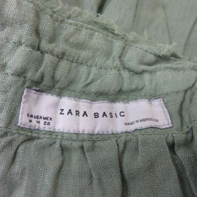 ザラ ベーシック ZARA BASIC 台形スカート フレア ダメージ加工 麻 リネン 緑 カーキ /YI レディース_画像5