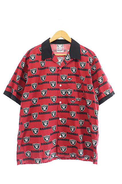 シュプリーム SUPREME 19SS ×NFL RAIDERS レイダース 47 S/S Shirt 総柄 オープンカラー 半袖 シャツ M 赤 レッド ☆AA★ 230721/103 メン_画像1